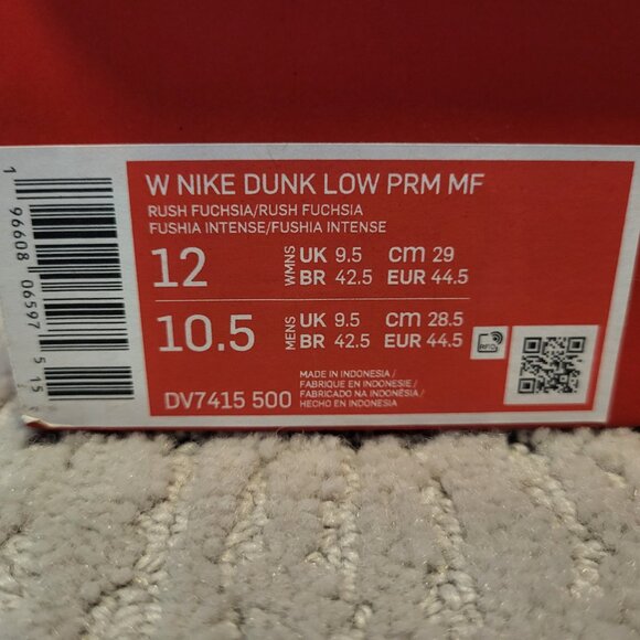 Size 12W / 10.5M Nike Dunk Low PRM MF Rush Fuchsia - DV7415-500 - AUTHENTIC NEW! - Picture 9 of 9